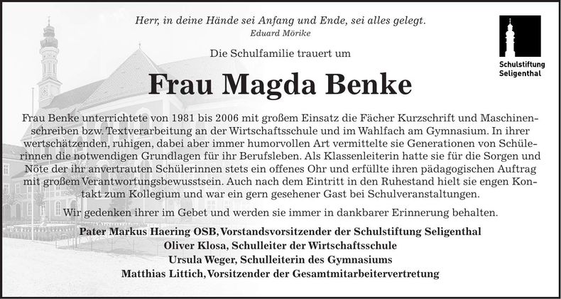 Traueranzeige Sieglinde Marquardt
