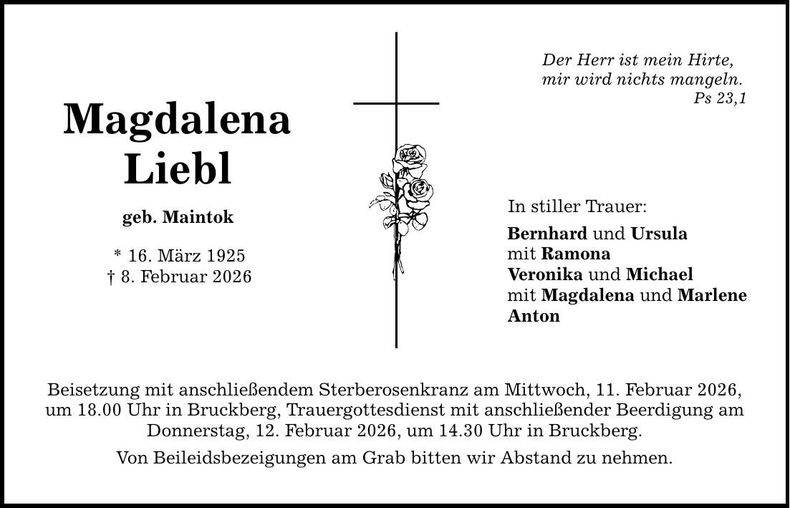 Traueranzeige Magdalena Liebl