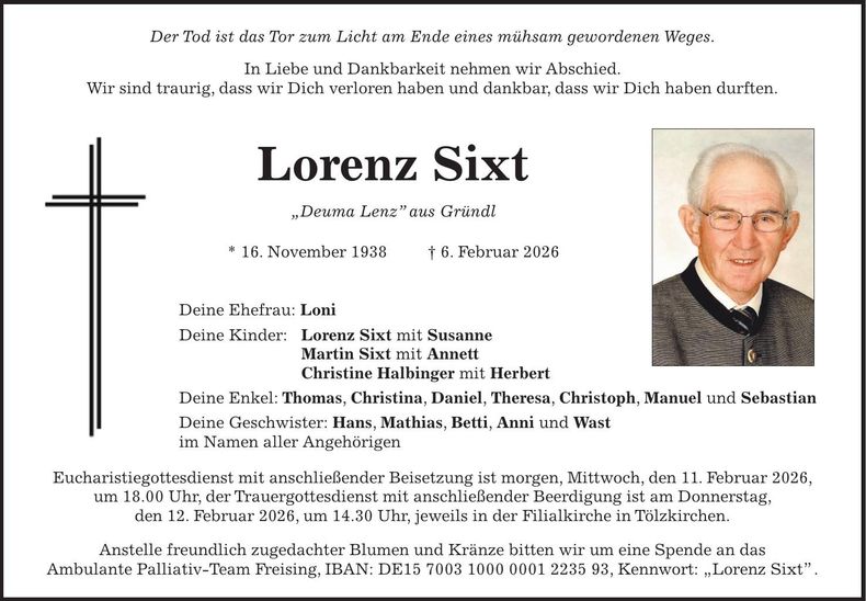 Traueranzeige Lorenz Sixt
