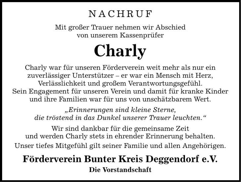 Traueranzeige Charly Nadler