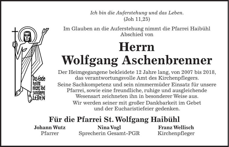 Traueranzeige Wolfgang Aschenbrenner
