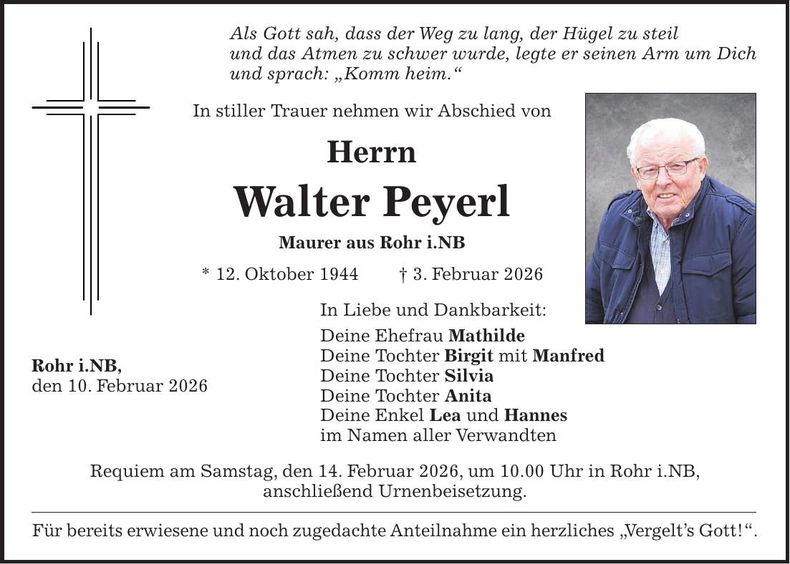 Traueranzeige Walter Peyerl
