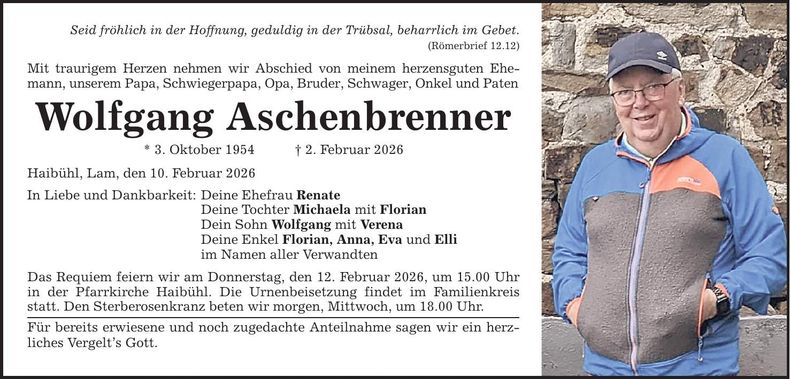 Traueranzeige Wolfgang Aschenbrenner