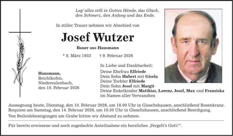 Traueranzeige Josef Wutzer