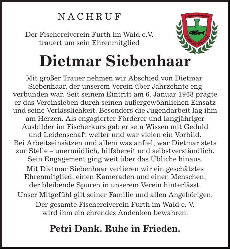 Traueranzeige Dietmar Siebenhaar