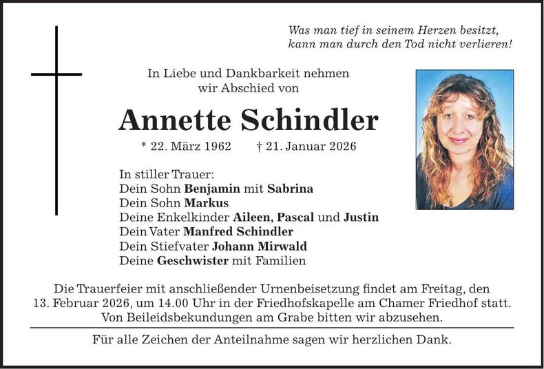 Traueranzeige Annette Schindler