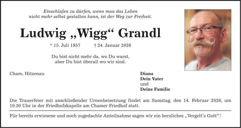 Traueranzeige Ludwig Grandl