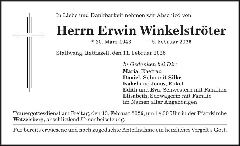 Traueranzeige Erwin Winkelströter