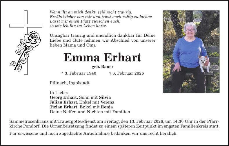 Traueranzeige Emma Erhart