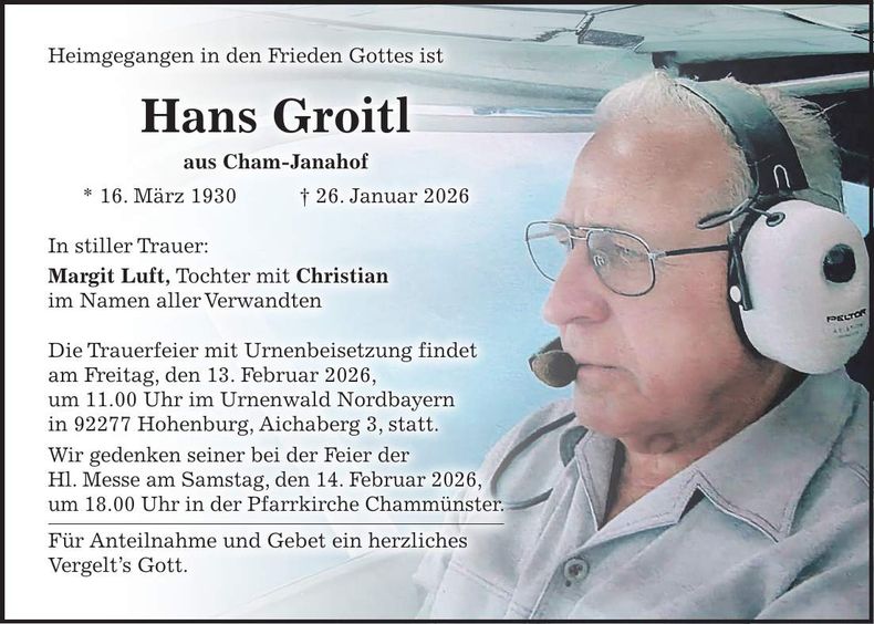 Traueranzeige Hans Groitl