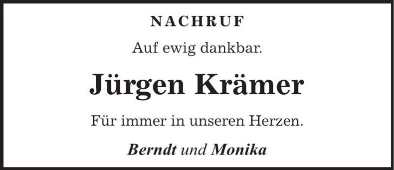 Traueranzeige Jürgen Krämer