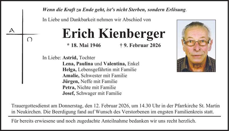 Traueranzeige Erich Kienberger