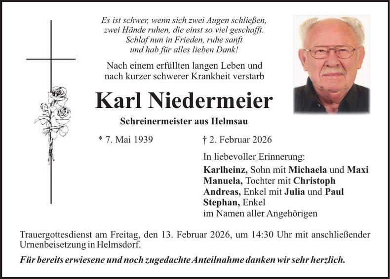 Traueranzeige Karl Niedermeier