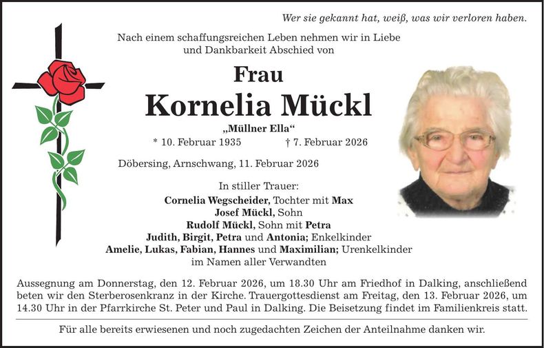 Traueranzeige Kornelia Mückl
