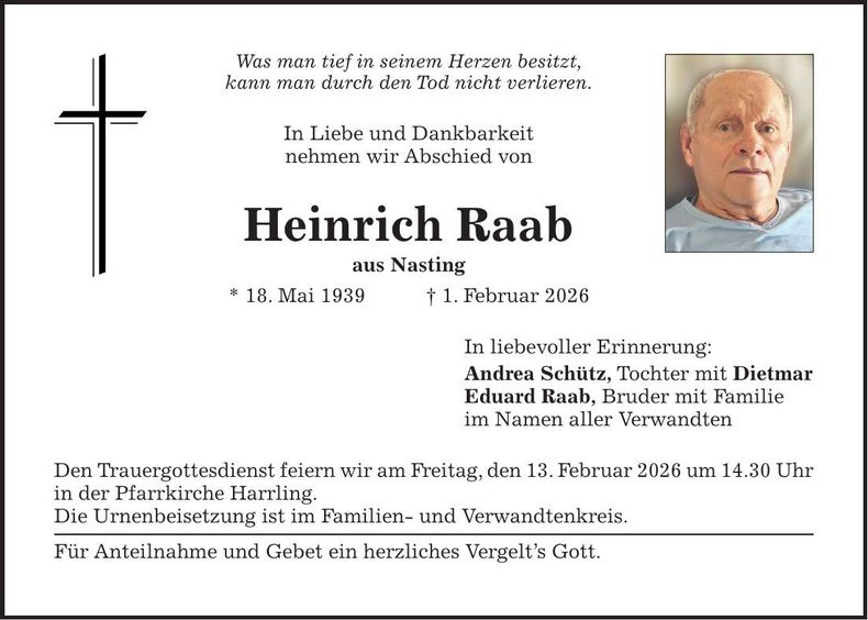 Traueranzeige Heinrich Raab