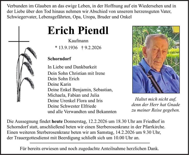 Traueranzeige Erich Piendl