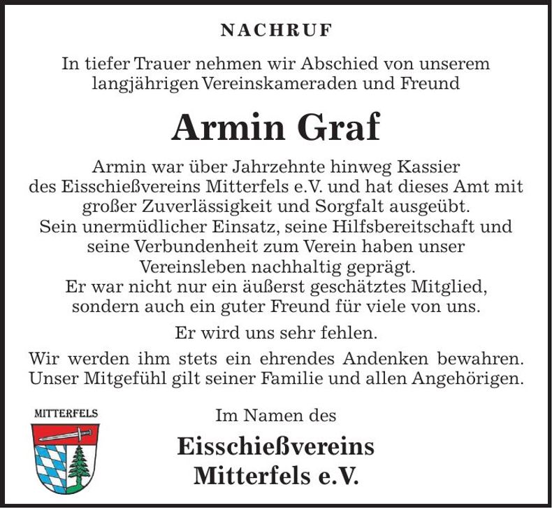 Traueranzeige Armin Graf