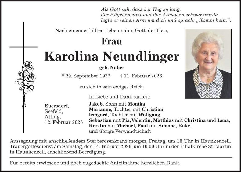 Traueranzeige Karolina Neundlinger
