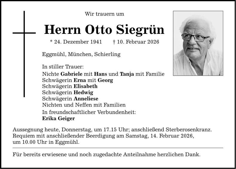 Traueranzeige Otto Siegrün