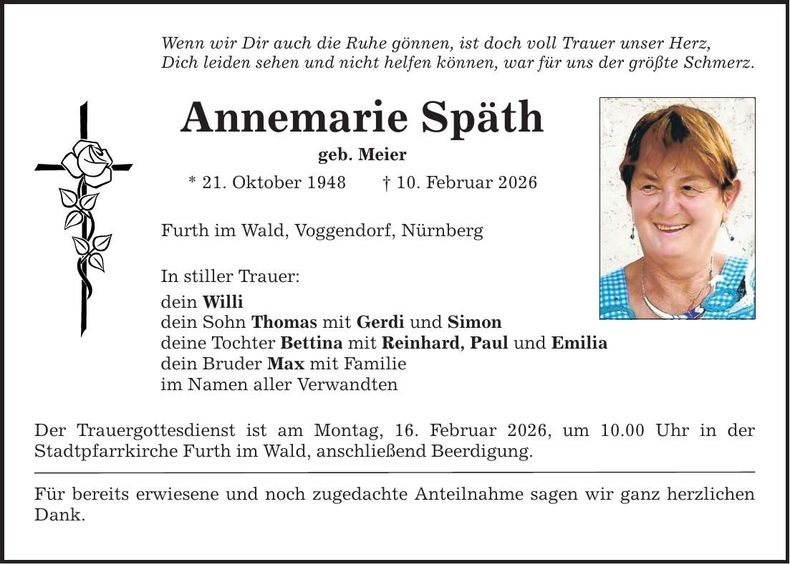 Traueranzeige Annemarie Späth