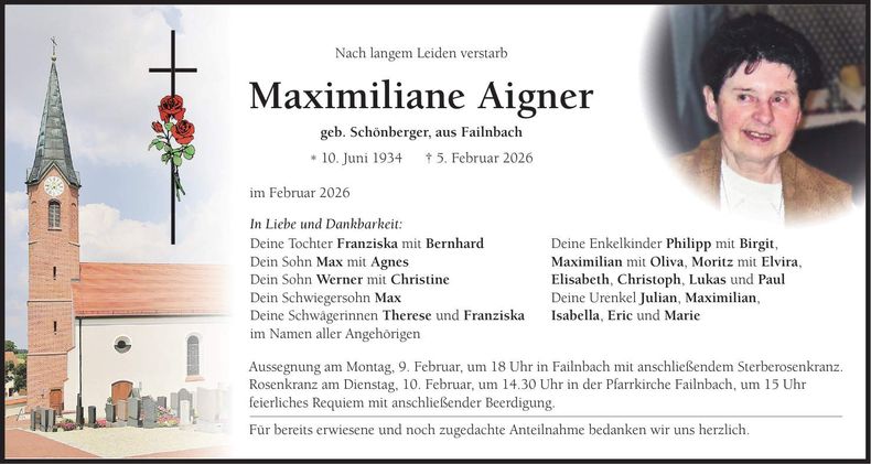 Traueranzeige Maximiliane Aigner