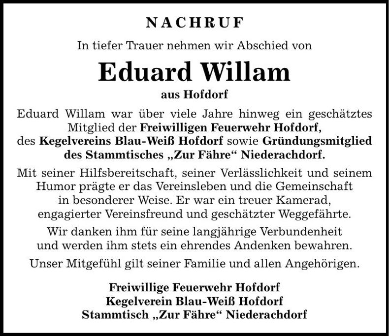 Traueranzeige Eduard Willam