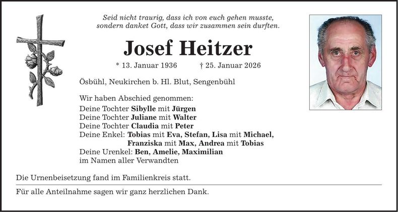 Traueranzeige Josef Heitzer