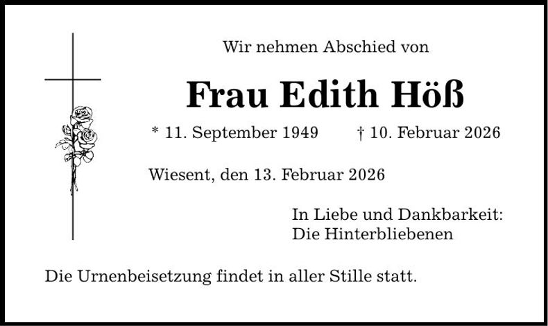 Traueranzeige Edith Höß