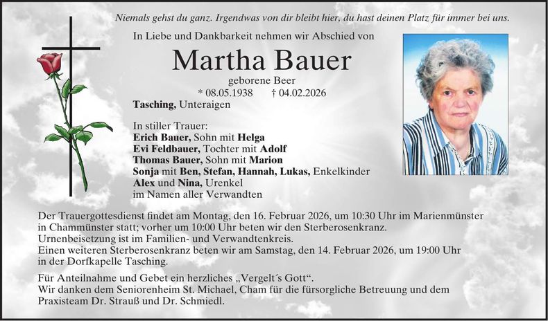 Traueranzeige Martha Bauer