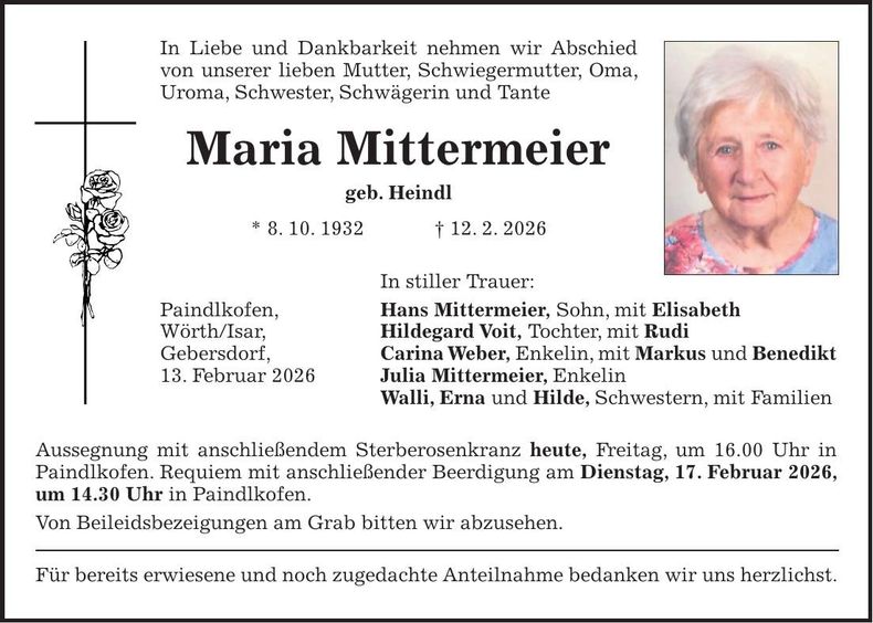 Traueranzeige Maria Mittermeier