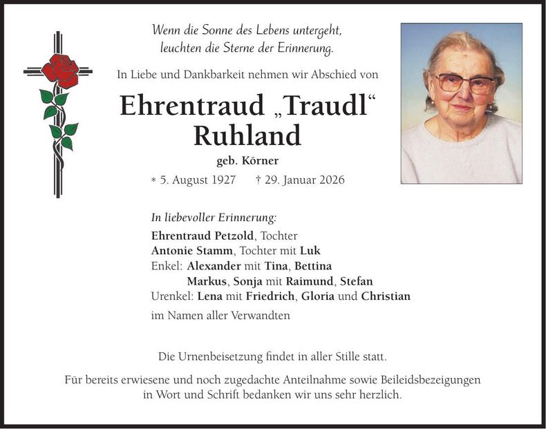 Traueranzeige Ehrentraud Ruhland