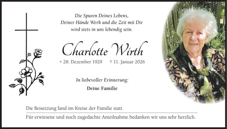 Traueranzeige Charlotte Wirth