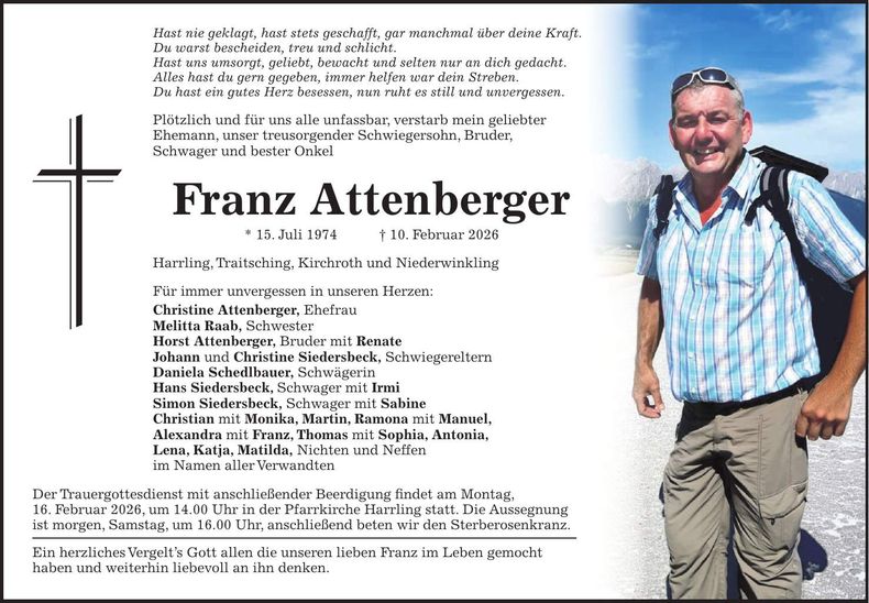 Traueranzeige Franz Attenberger