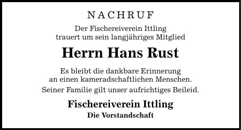 Traueranzeige Hans Rust