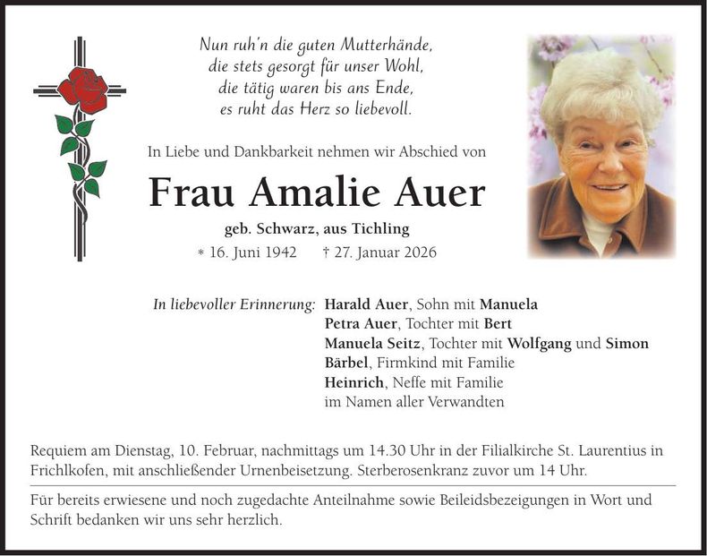 Traueranzeige Amalie Auer