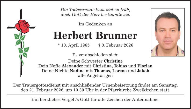 Traueranzeige Herbert Brunner