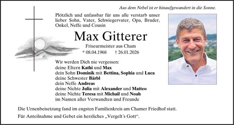 Traueranzeige Max Gitterer