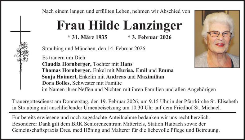 Traueranzeige Hildegard Lanzinger