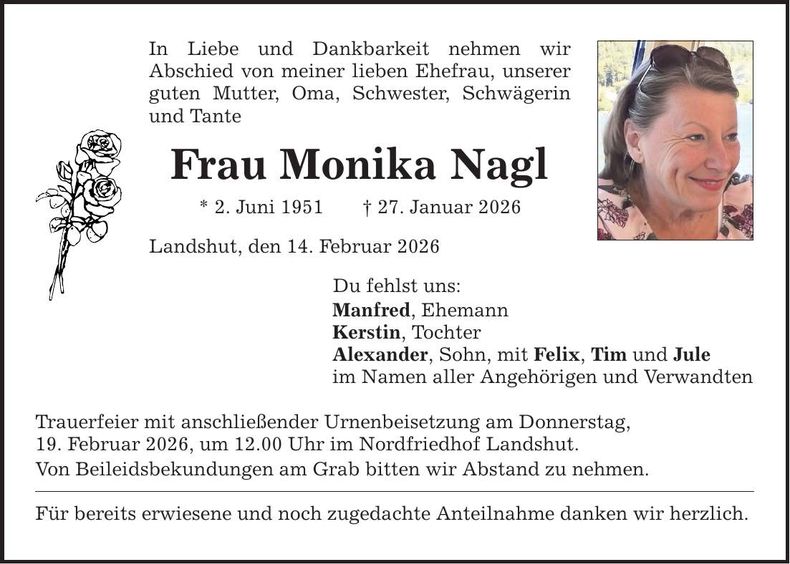 Traueranzeige Monika Nagl