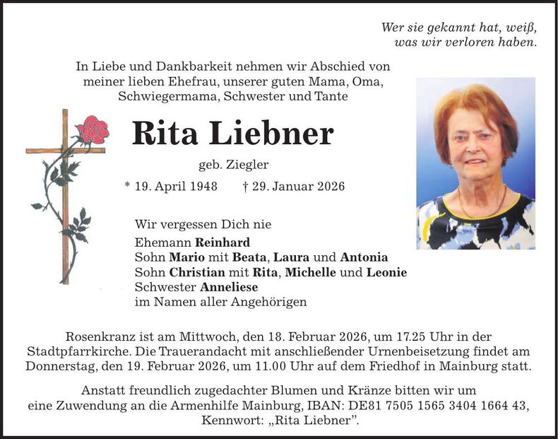 Traueranzeige Rita Liebner