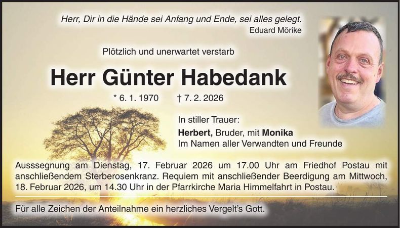 Traueranzeige Günter Habedank