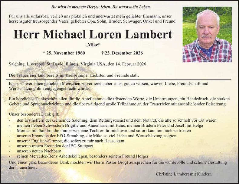 Traueranzeige Michael Loren Lambert