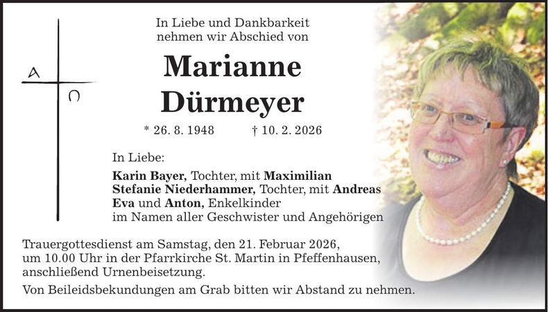 Traueranzeige Marianne Dürmeyer