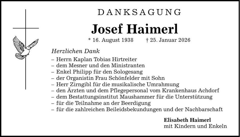 Traueranzeige Josef Haimerl