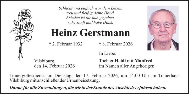 Traueranzeige Heinz Gerstmann