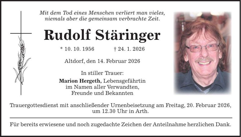 Traueranzeige Rudolf Stäringer