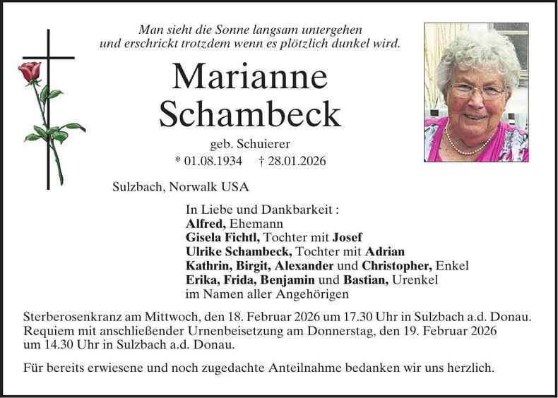 Traueranzeige Marianne Schambeck