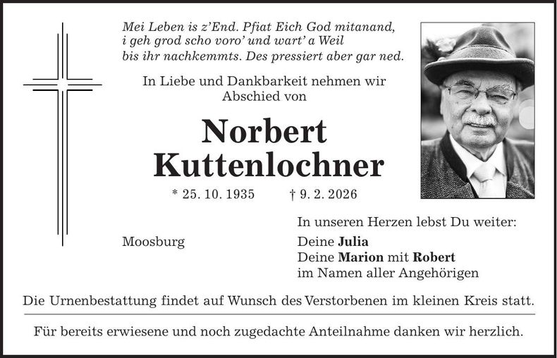 Traueranzeige Norbert Kuttenlochner