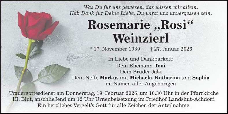 Traueranzeige Rosemarie Weinzierl