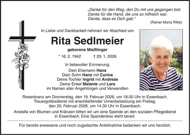 Traueranzeige Rita Sedlmeier